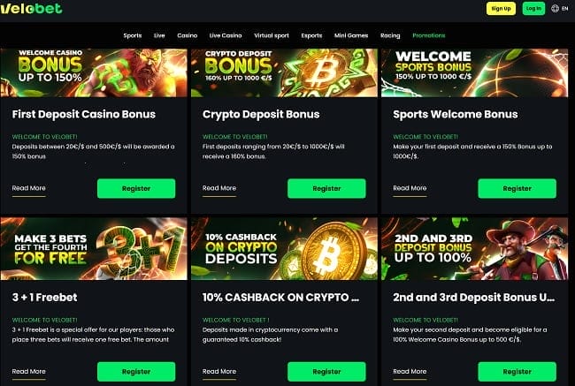 voorpagina van het casino velobet