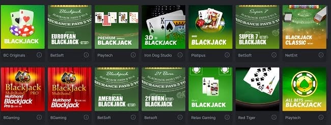 Blackjack spellen bij bc game