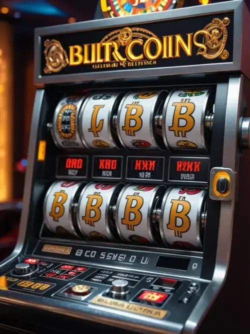 een slotmachine met bitcoin logo of de freeroll